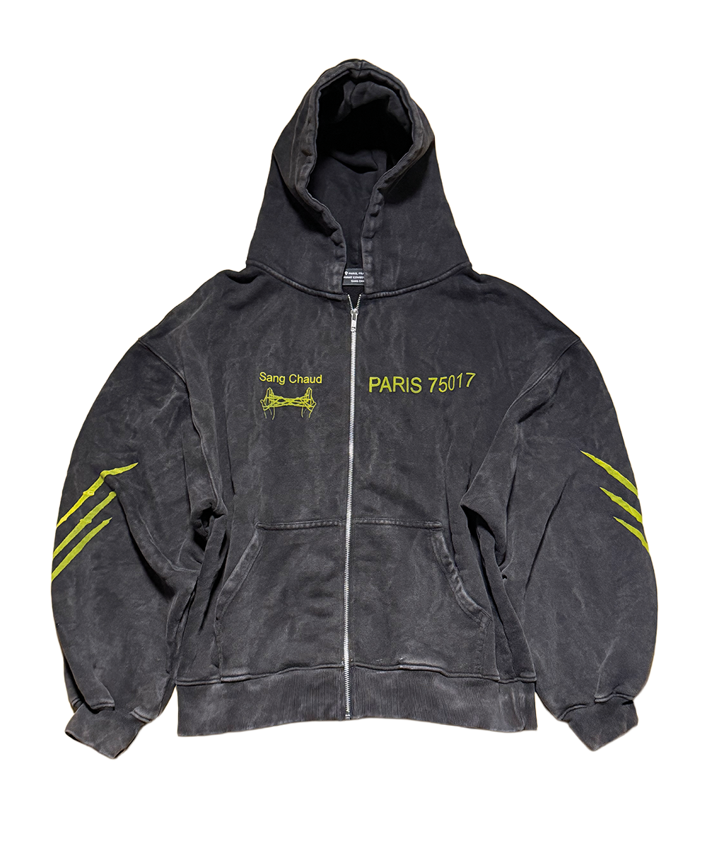 1 of 1 Paris 75017 Logo ZIP Hoodie Grey/Yellow