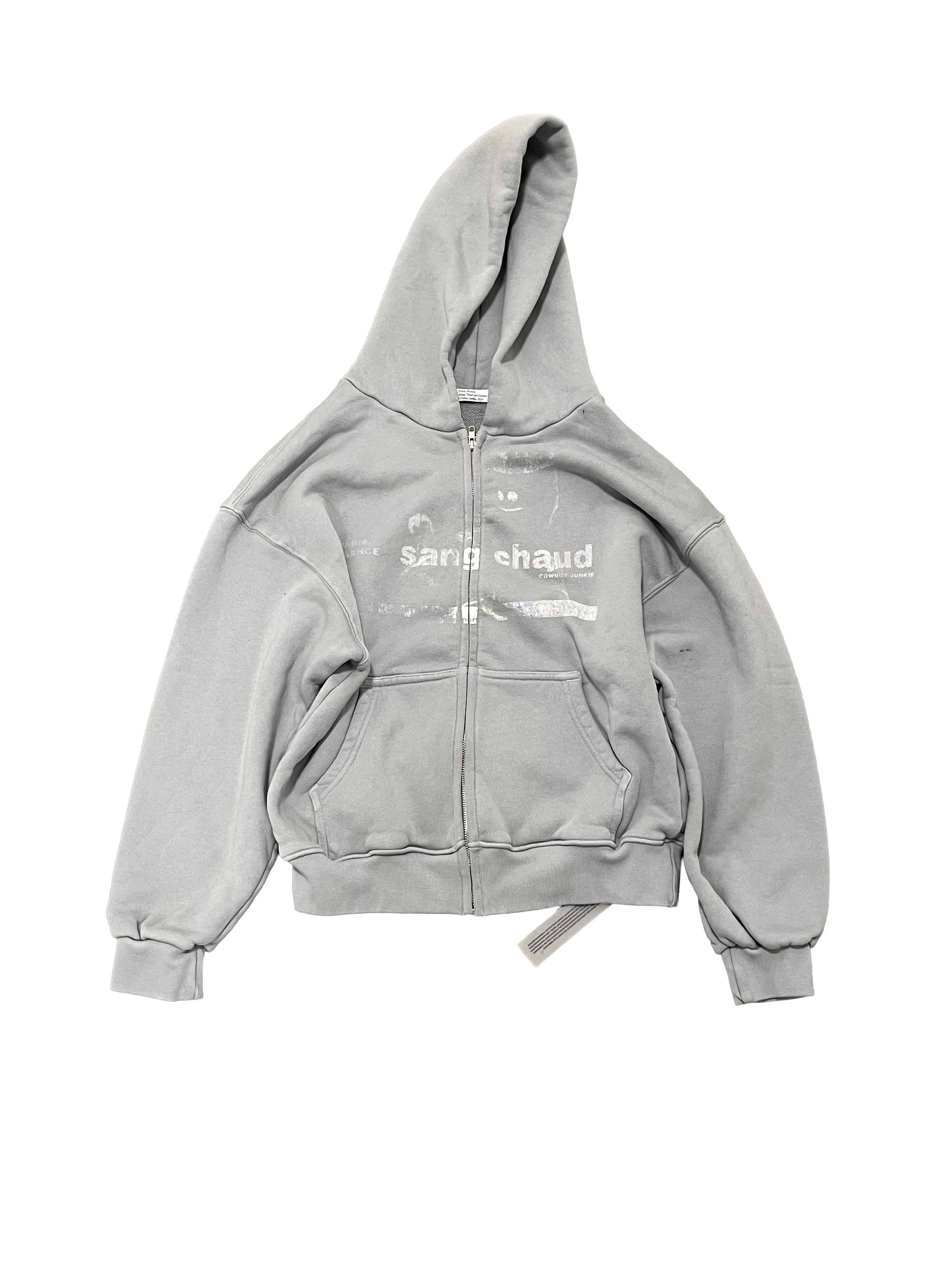 1 OF 1 SANG CHAUD ART GALLERY COWBOY JUNKIE CIGARETTE ZIP HOODIE LIGHT GREY