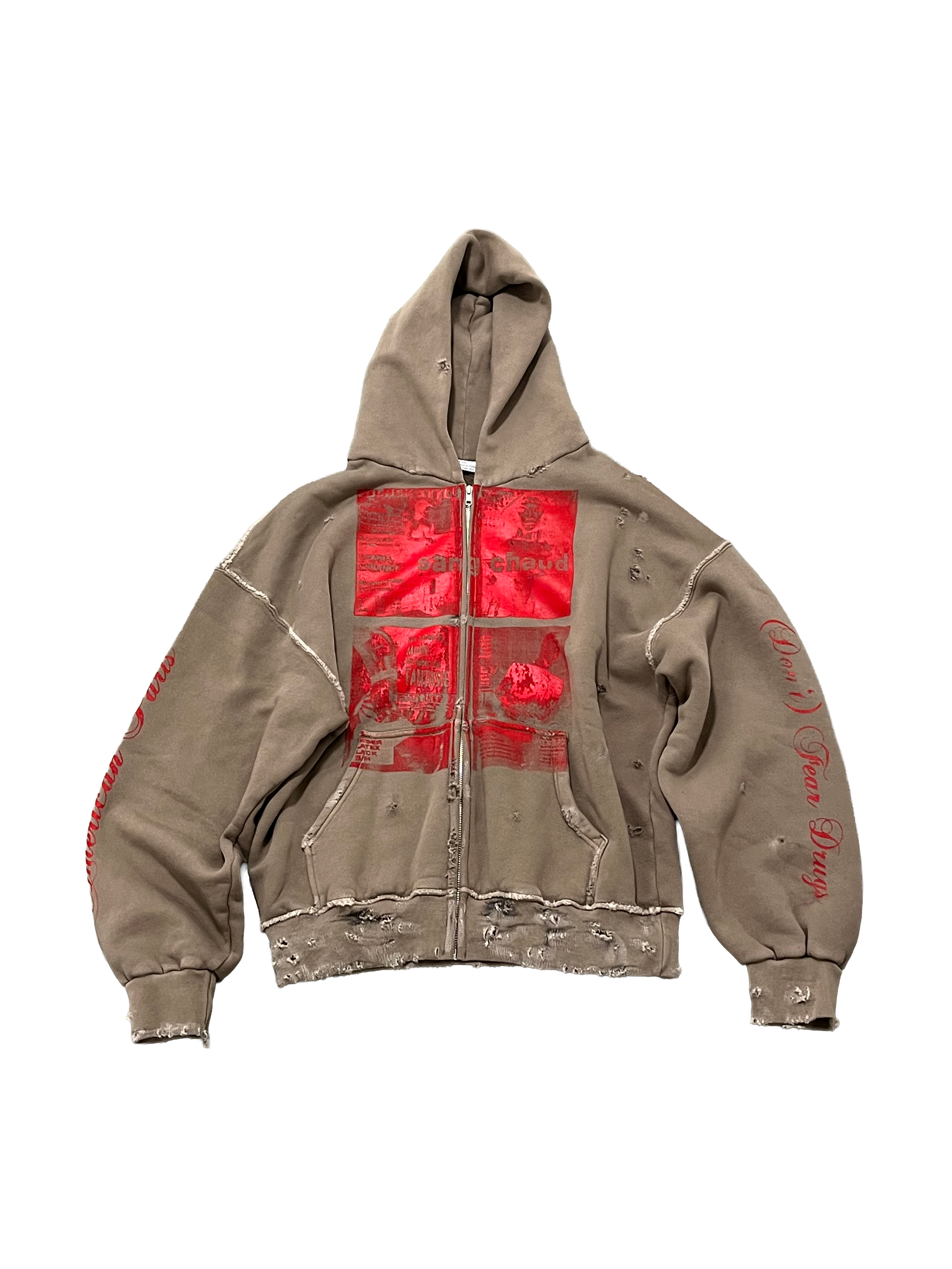 1 OF 1 SANG CHAUD ART GALLERY COWBOY JUNKIE TERRORTEC ZIP HOODIE BROWN