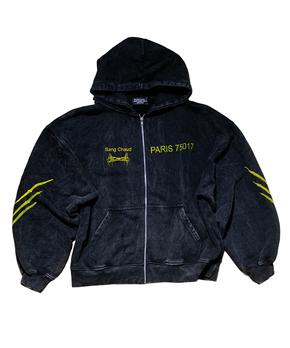 1 of 1 Paris 75017 Logo ZIP Hoodie Grey/Yellow