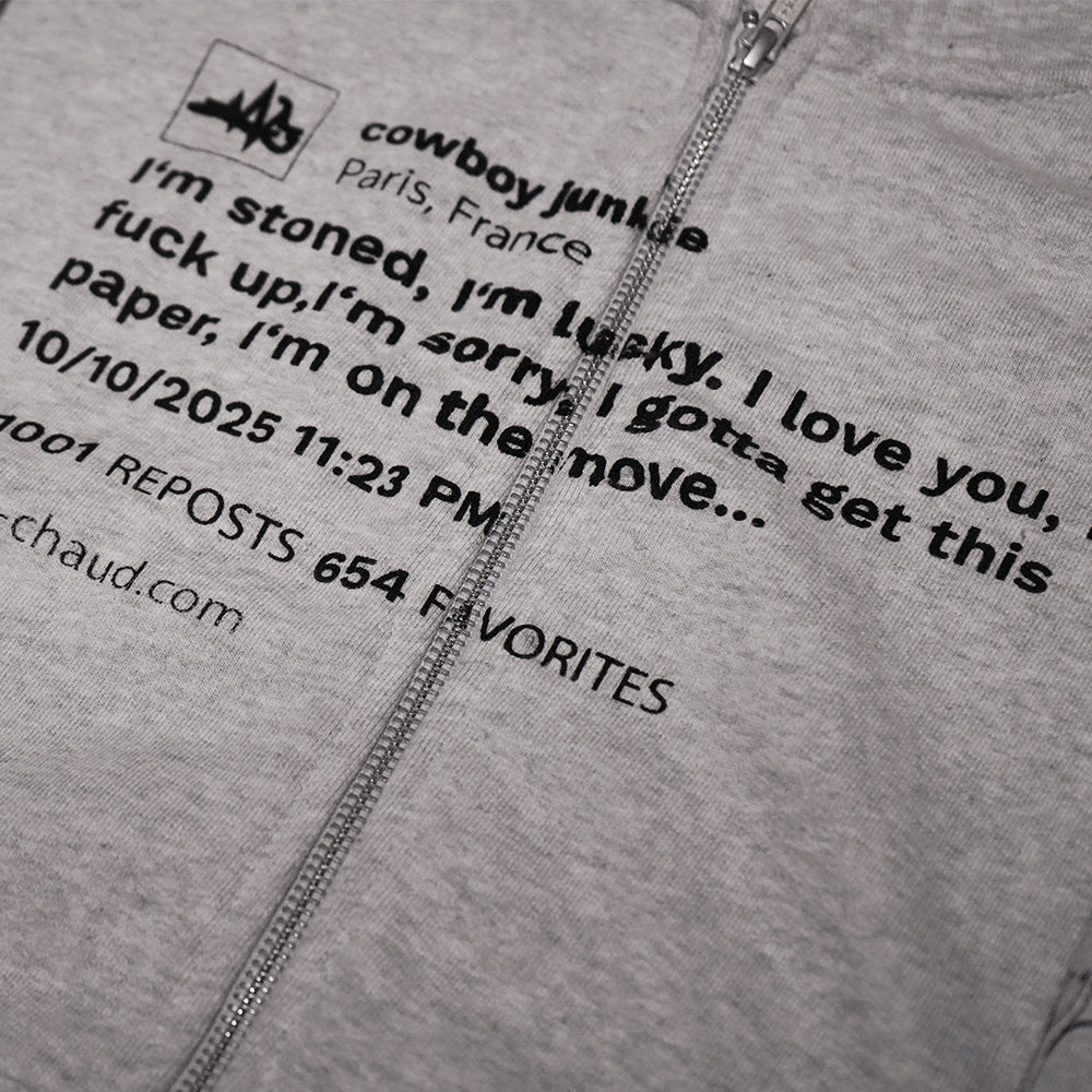 1 OF 1 SANG CHAUD ART GALLERY I LOVE YOU ZIP HOODIE GREY