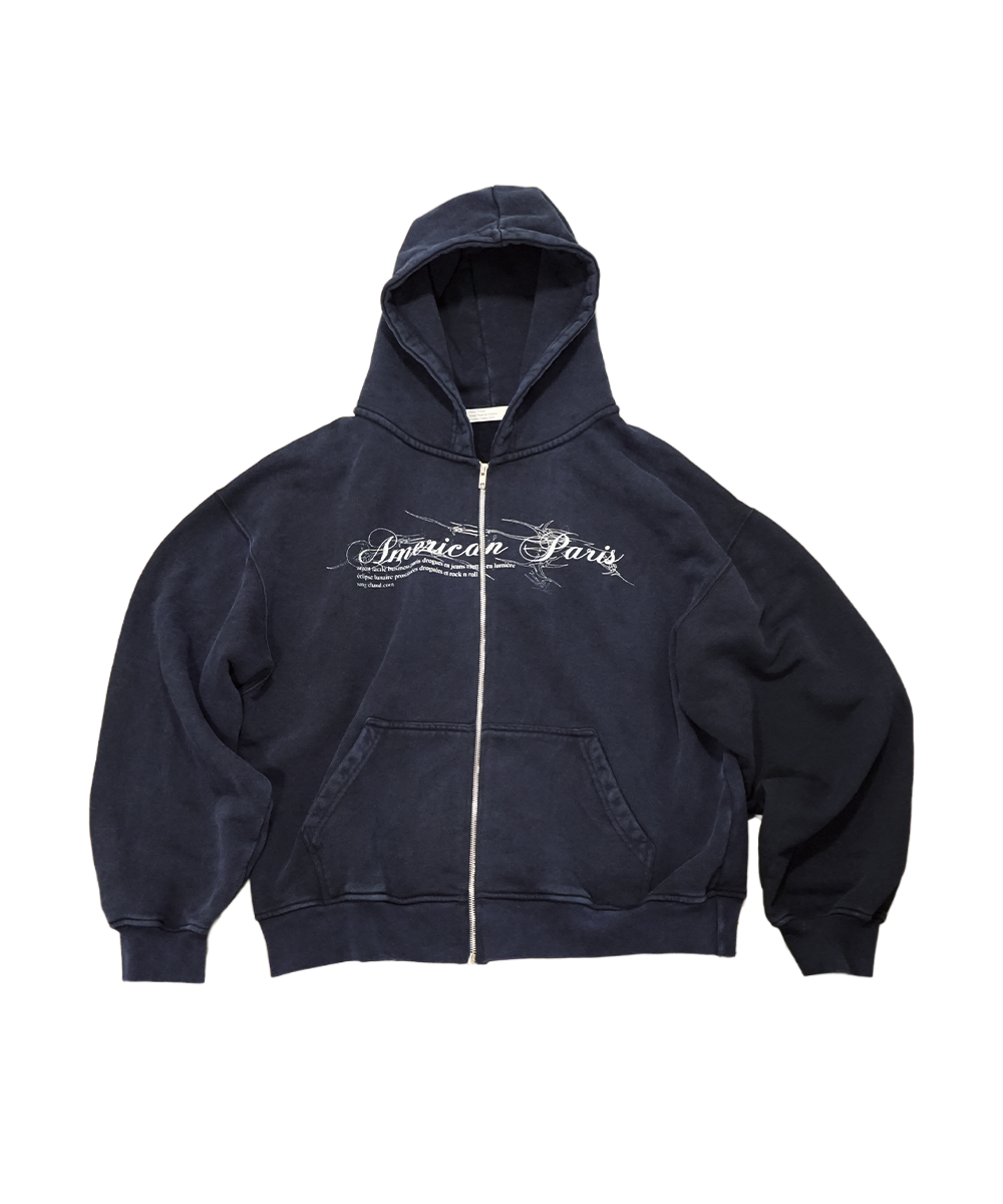 1 OF 1 SANG CHAUD ART GALLERY AMERICAN PARIS ZIP HOODIE BLUE
