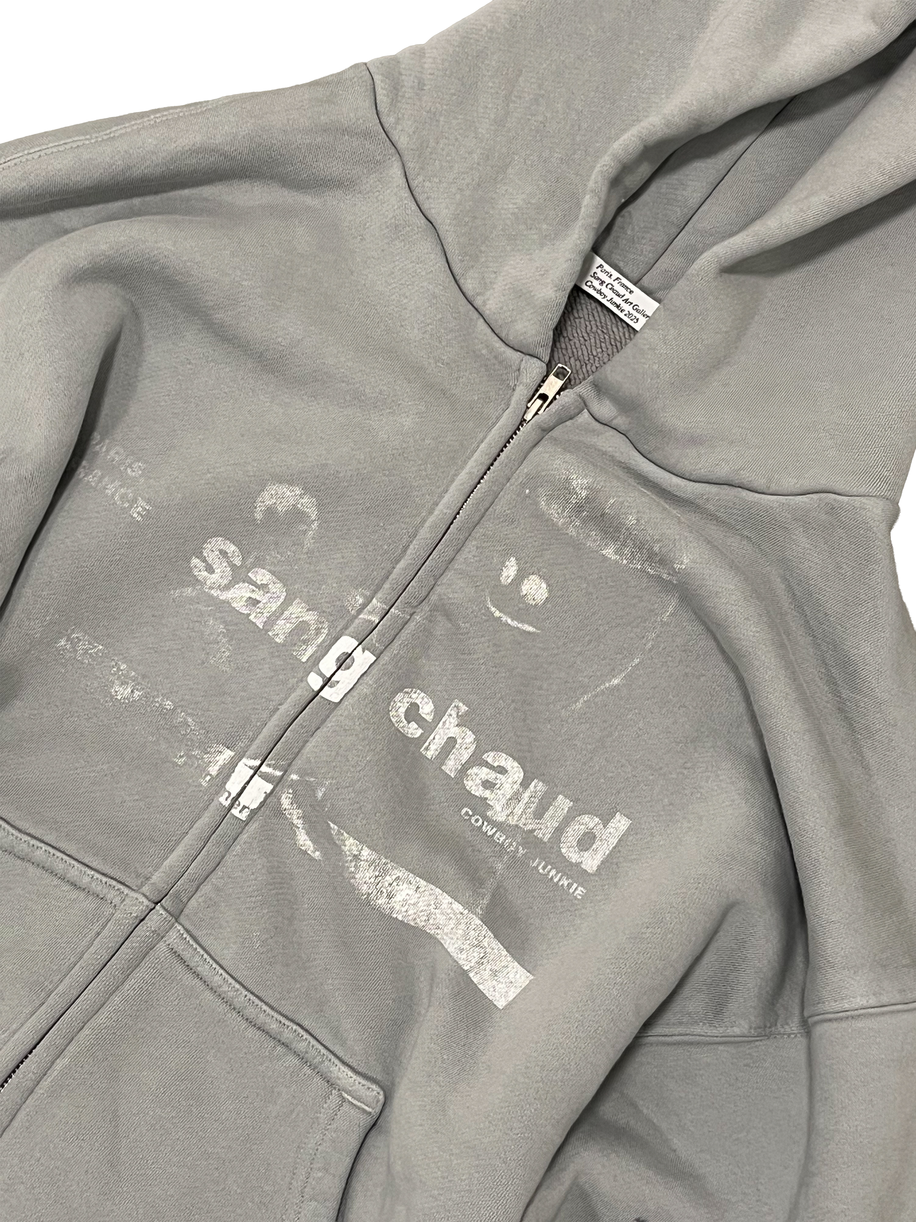 1 OF 1 SANG CHAUD ART GALLERY COWBOY JUNKIE CIGARETTE ZIP HOODIE LIGHT GREY