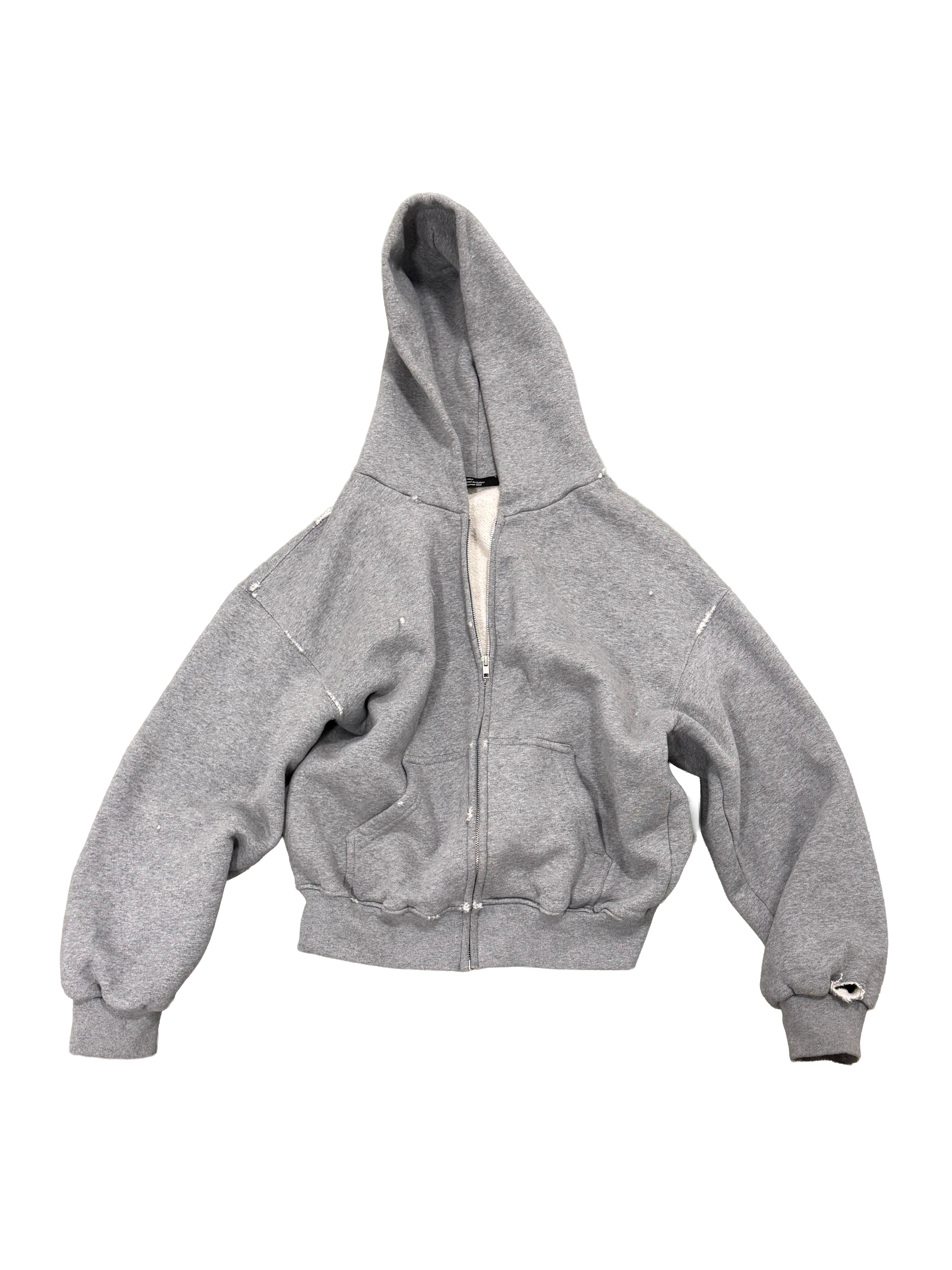 1 OF 1 SANG CHAUD ART GALLERY CROPPED ZIP HOODIE GREY