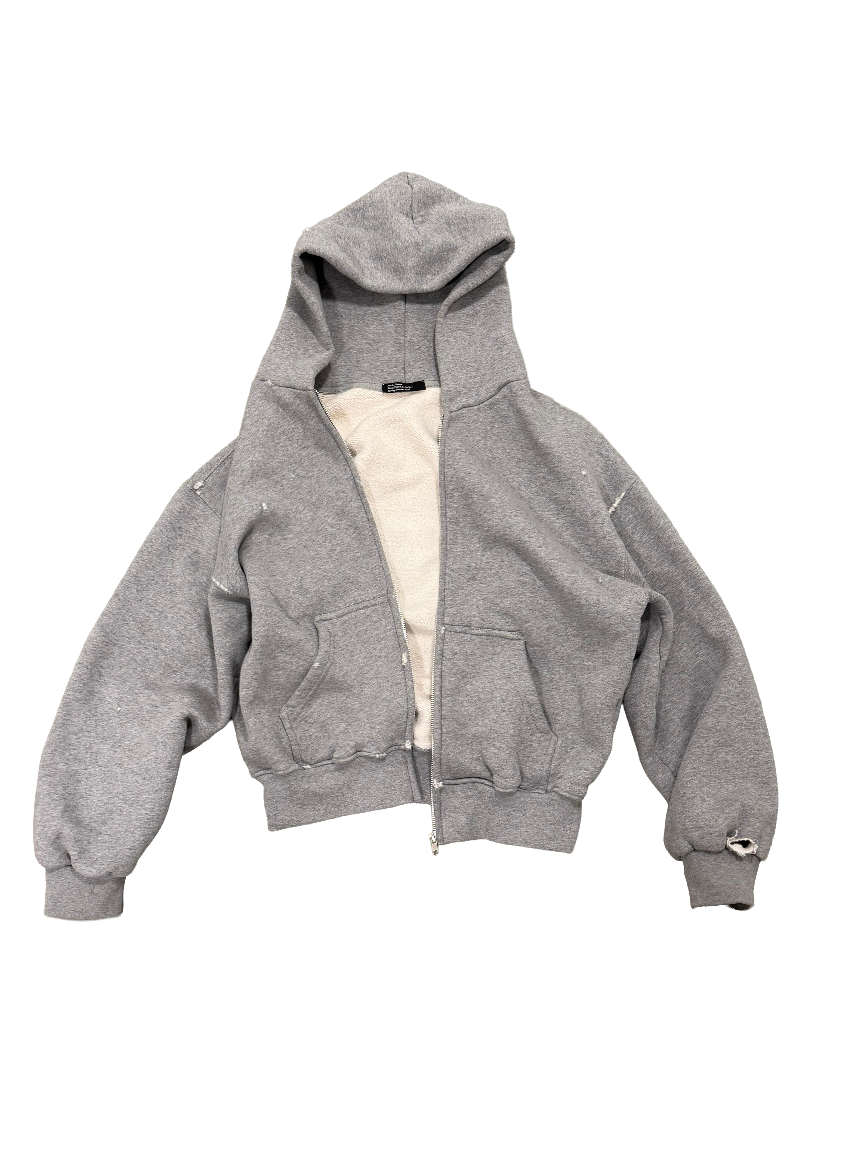 1 OF 1 SANG CHAUD ART GALLERY CROPPED ZIP HOODIE GREY